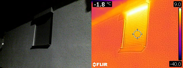 Die Schwachstelle "Rollladenkasten" wird durch die Thermografie erst sichtbar Die Schwachstelle "Rollladenkasten" wird durch die Thermografie erst sichtbar